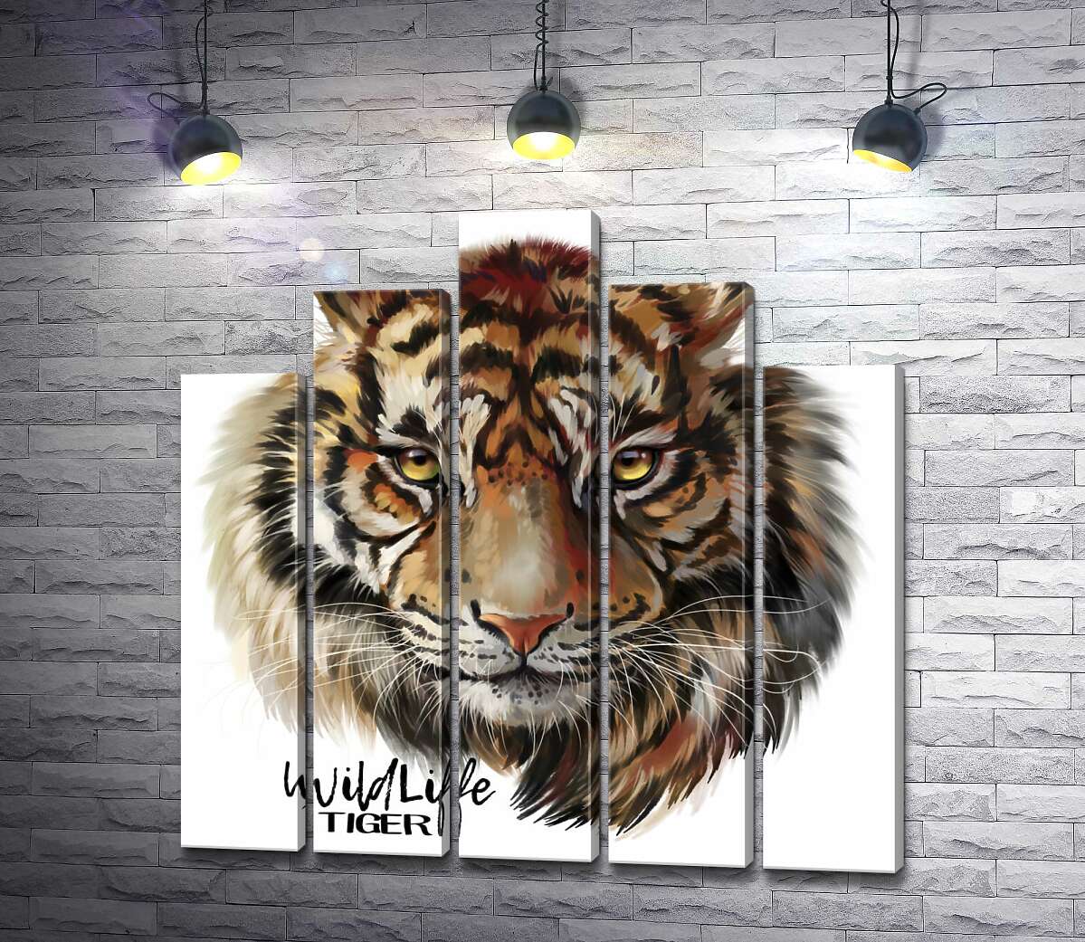 модульна картина Пронизливий погляд тигра поряд з написом "wild life tiger" (Модуль №29)