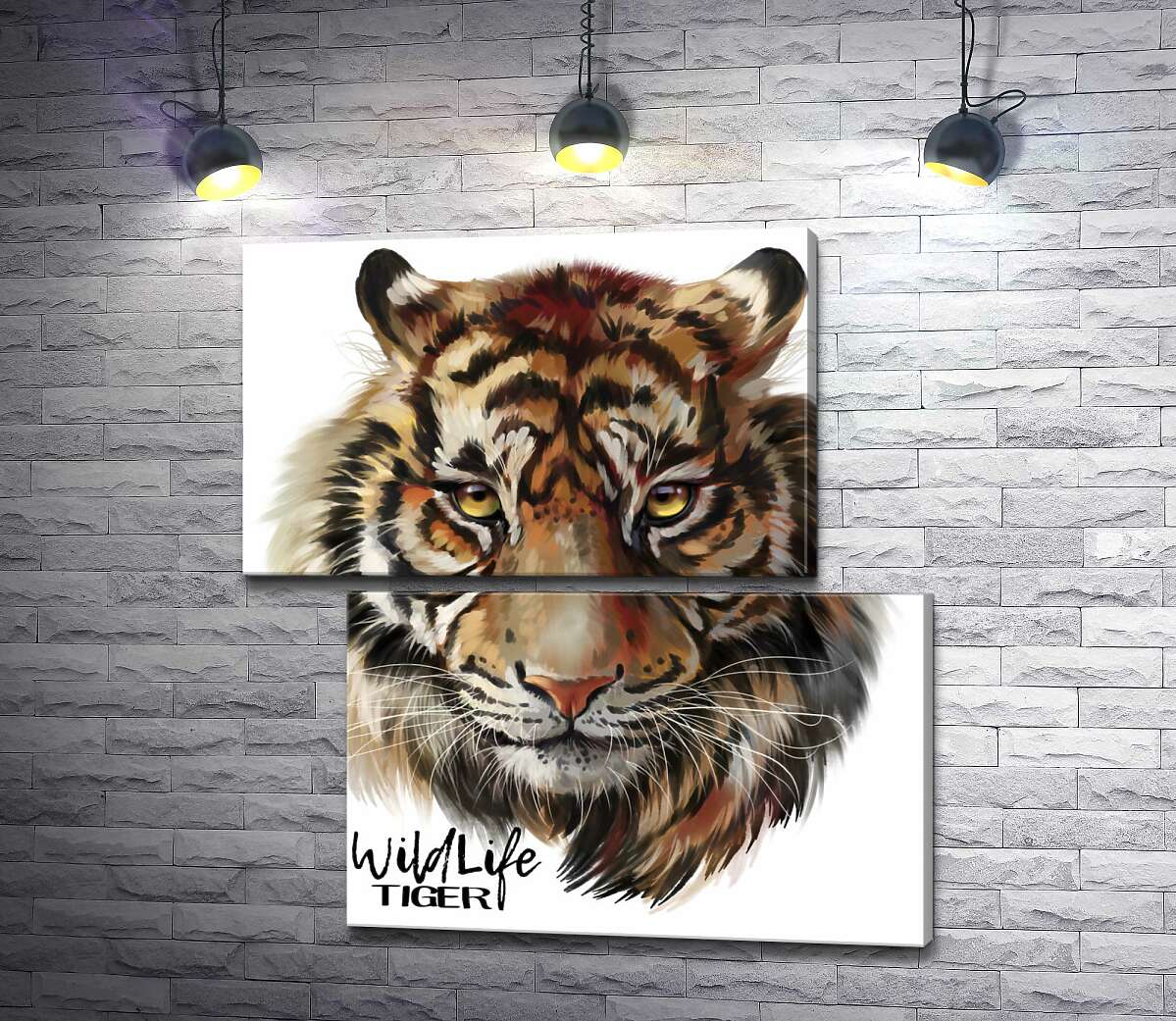 модульна картина Пронизливий погляд тигра поряд з написом "wild life tiger" (Модуль №8)