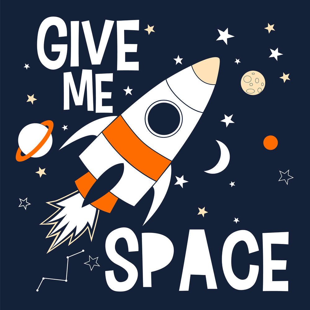 картина-постер Ракета пролетает между словами "give me space"