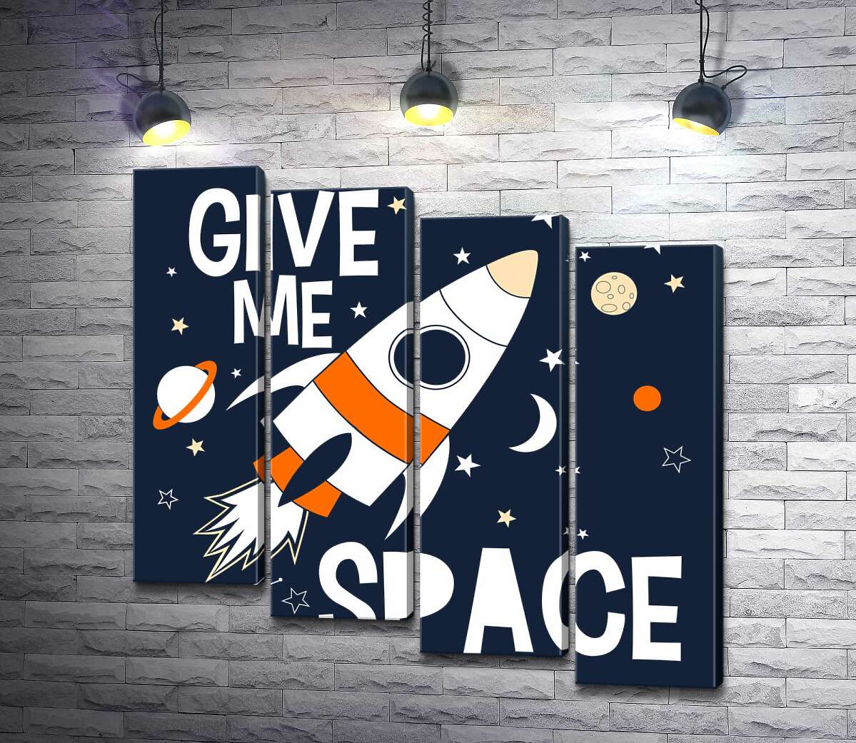 модульна картина Ракета пролітає між словами "give me space" (Модуль №19)