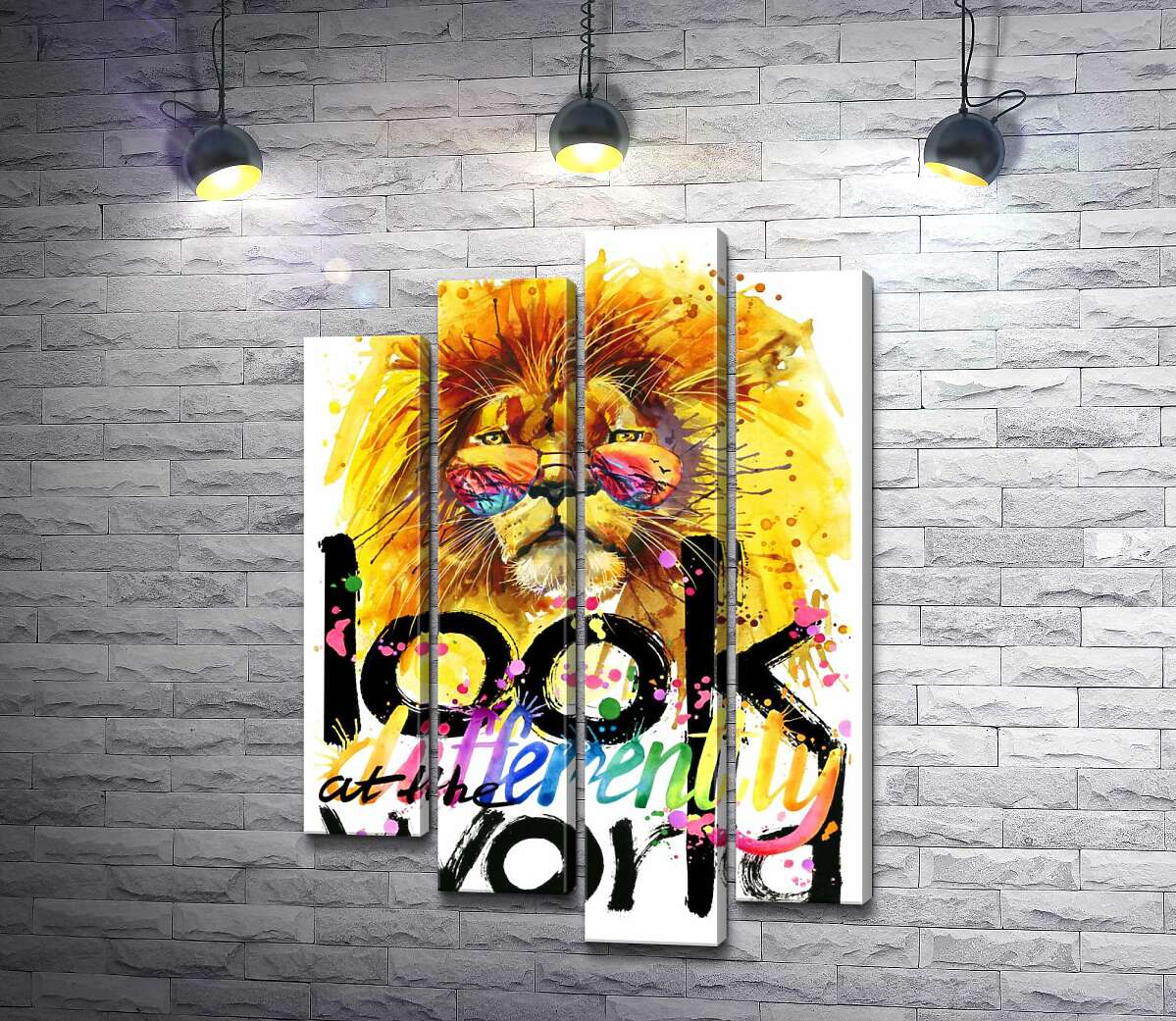 модульна картина Тропічний лев з фразою "look at the world differently" (Модуль №3)