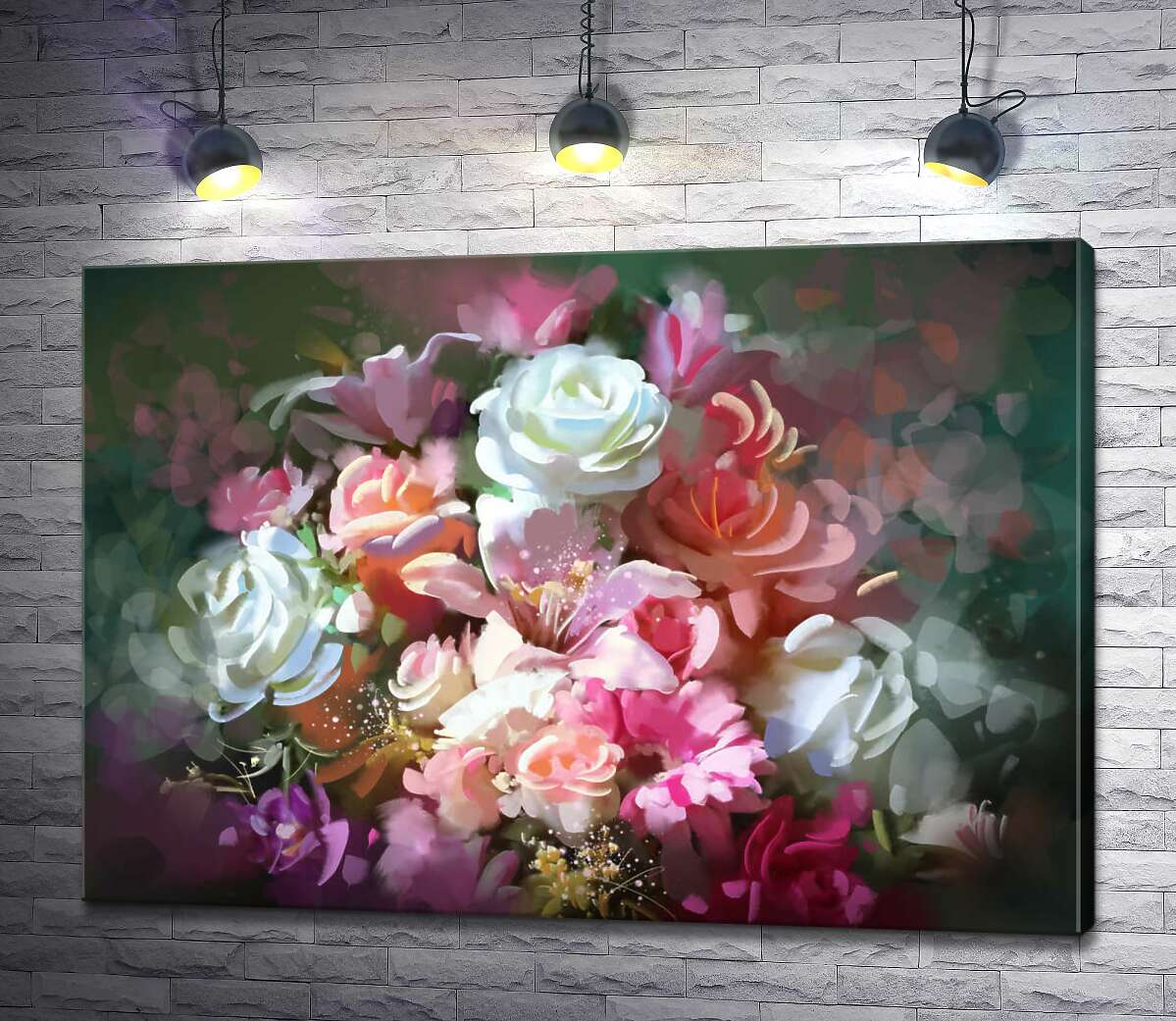 картина Размытые очертания букета роз и лилий