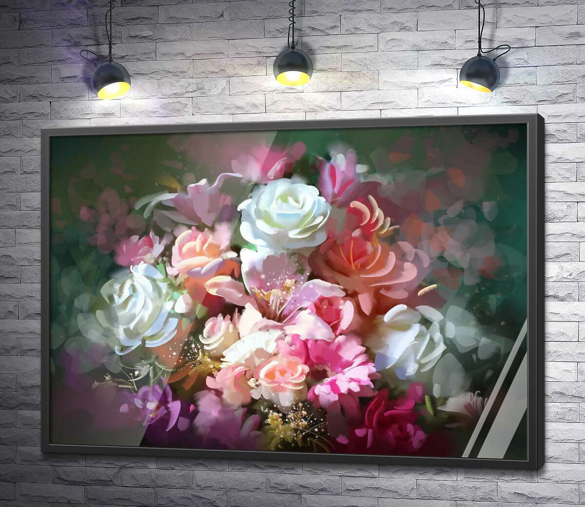 постер Размытые очертания букета роз и лилий