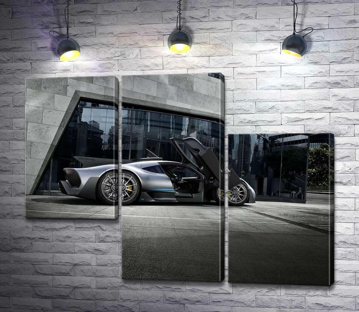 модульная картина Крылья-двери в сером гиперкаре Mercedes-AMG Project One (Модуль №13)