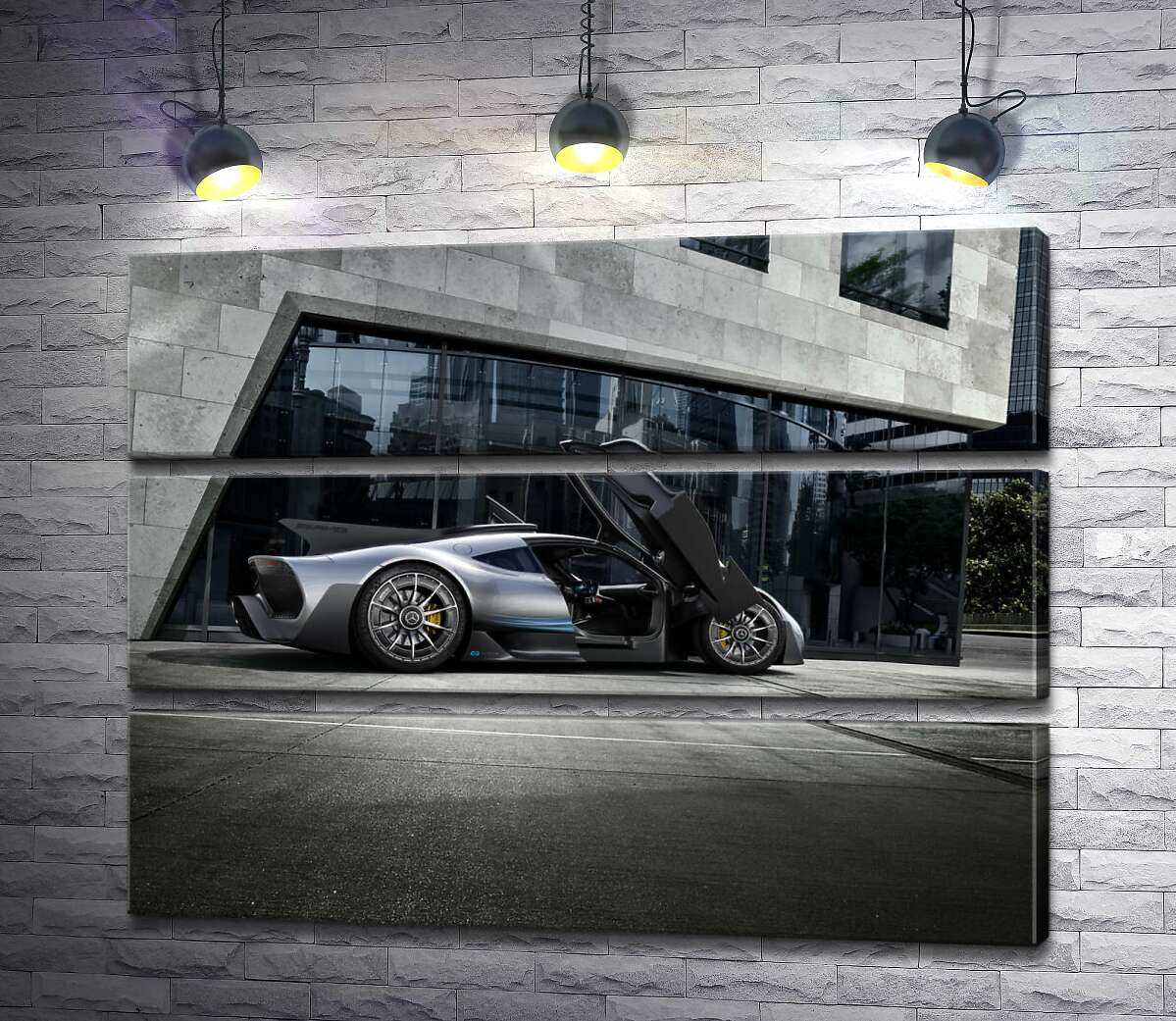 модульная картина Крылья-двери в сером гиперкаре Mercedes-AMG Project One (Модуль №15)