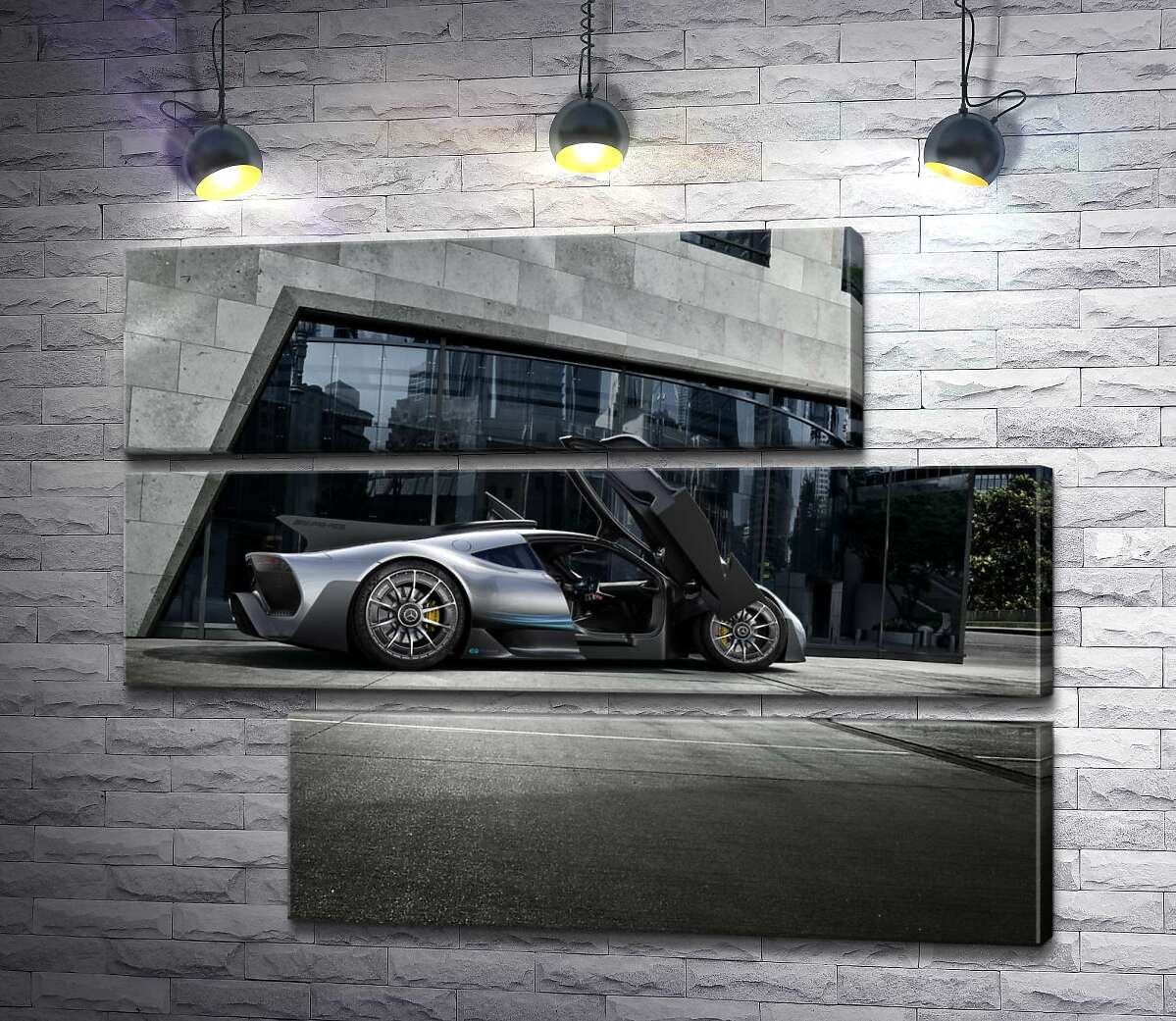 модульная картина Крылья-двери в сером гиперкаре Mercedes-AMG Project One (Модуль №16)