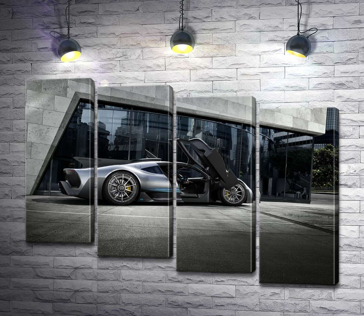 модульная картина Крылья-двери в сером гиперкаре Mercedes-AMG Project One (Модуль №19)