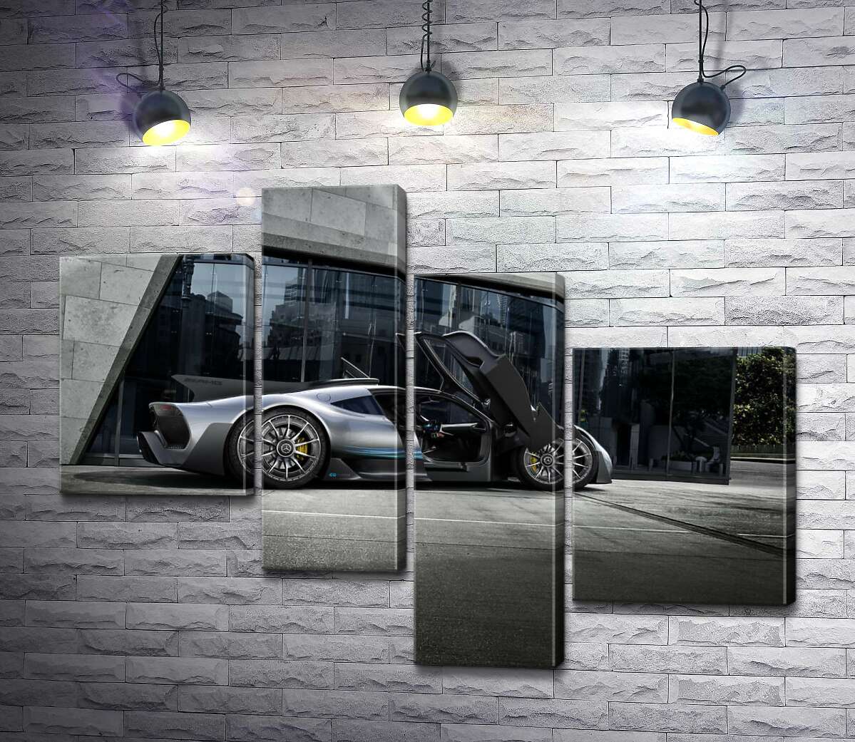 модульная картина Крылья-двери в сером гиперкаре Mercedes-AMG Project One (Модуль №21)