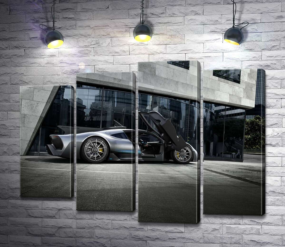 модульна картина Крила-двері в сірому гіперкарі Mercedes-AMG Project One (Модуль №3)