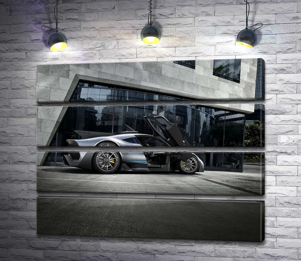 модульная картина Крылья-двери в сером гиперкаре Mercedes-AMG Project One (Модуль №22)