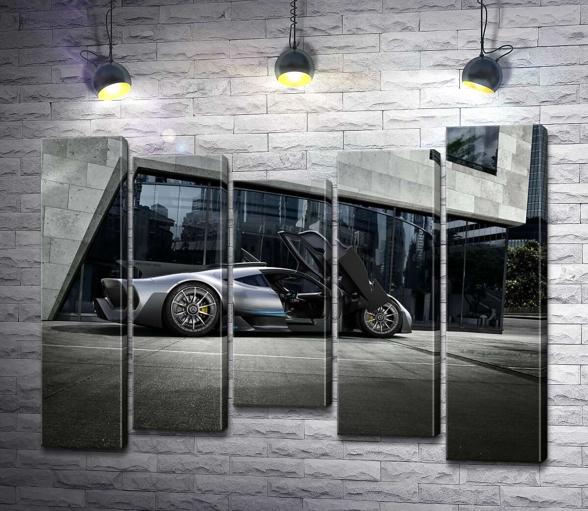 модульная картина Крылья-двери в сером гиперкаре Mercedes-AMG Project One (Модуль №27)