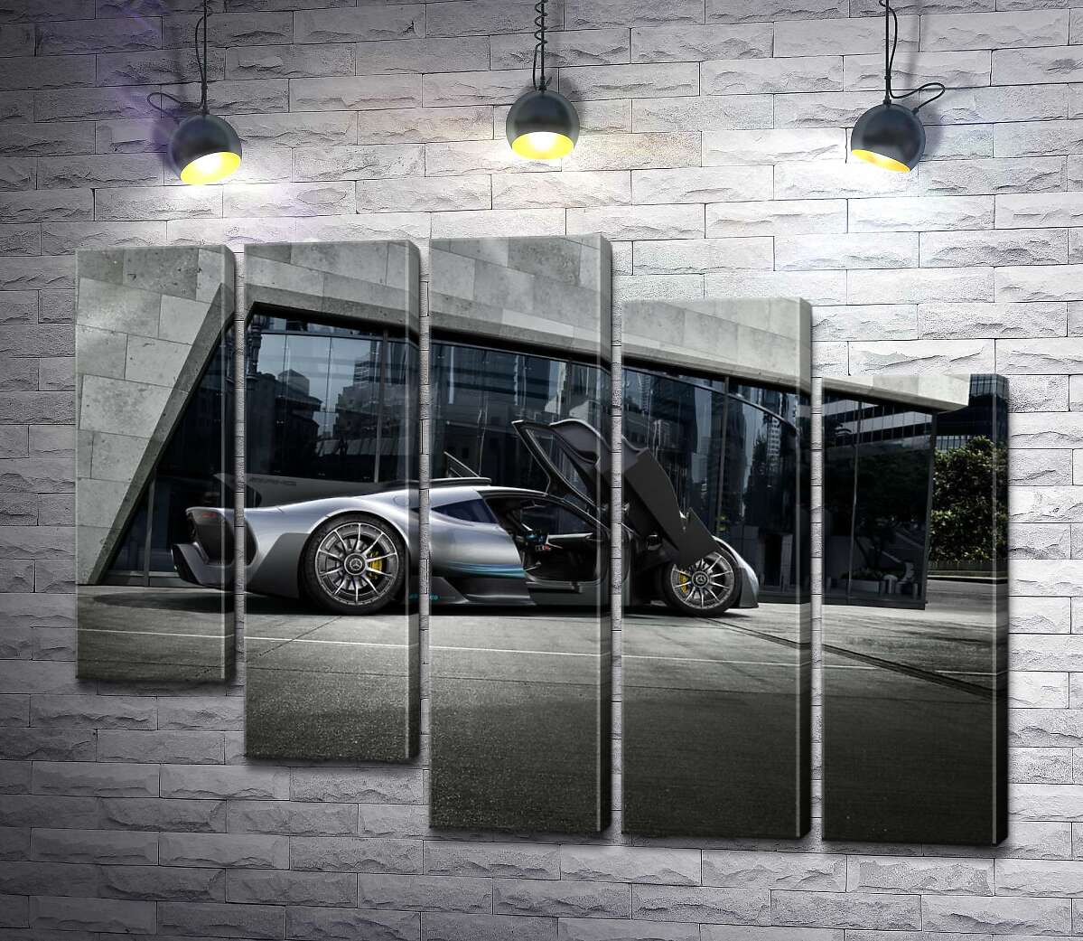 модульная картина Крылья-двери в сером гиперкаре Mercedes-AMG Project One (Модуль №28)