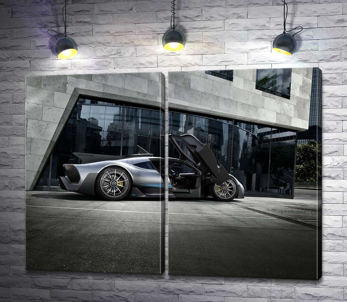 модульная картина Крылья-двери в сером гиперкаре Mercedes-AMG Project One