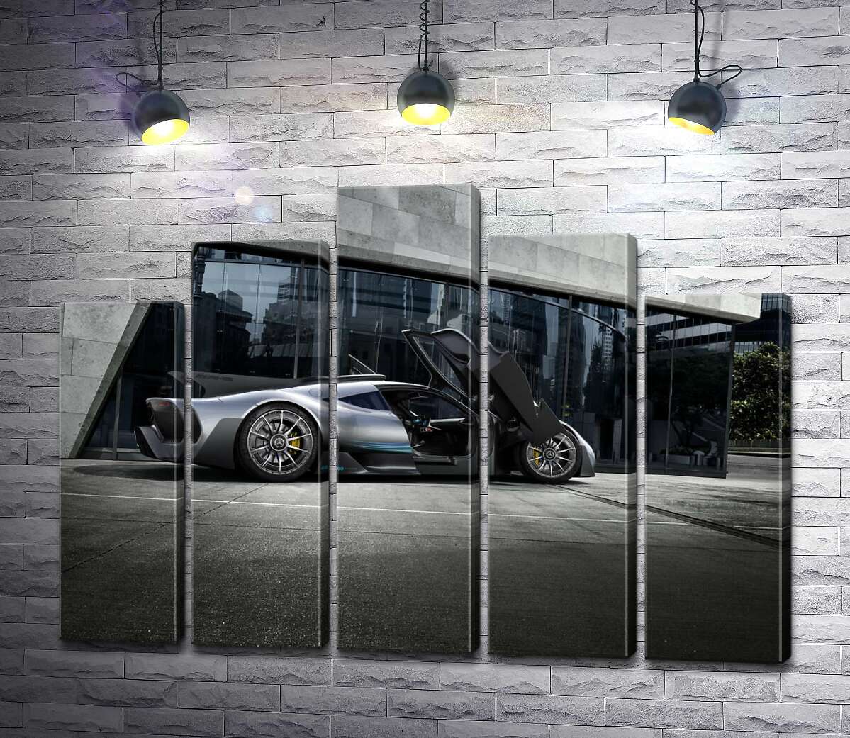 модульная картина Крылья-двери в сером гиперкаре Mercedes-AMG Project One (Модуль №29)