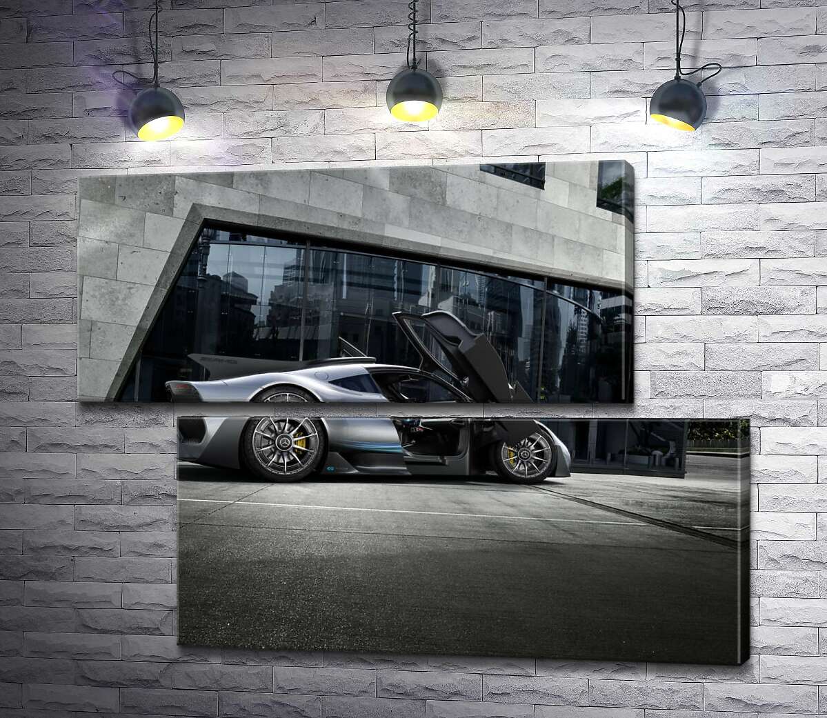 модульная картина Крылья-двери в сером гиперкаре Mercedes-AMG Project One (Модуль №8)