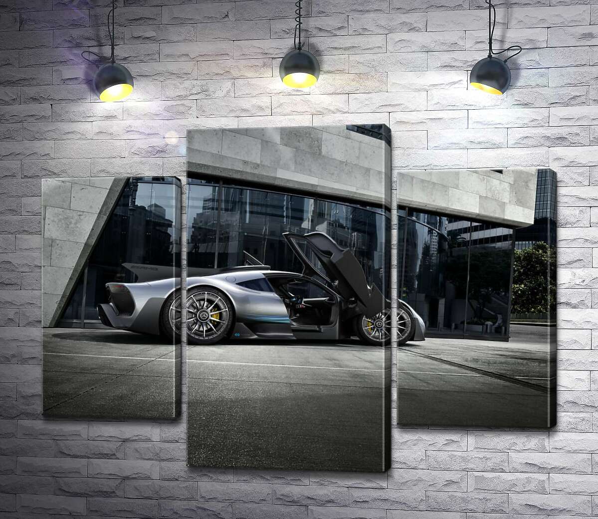 модульная картина Крылья-двери в сером гиперкаре Mercedes-AMG Project One (Модуль №10)