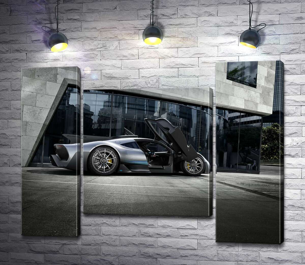 модульная картина Крылья-двери в сером гиперкаре Mercedes-AMG Project One (Модуль №11)