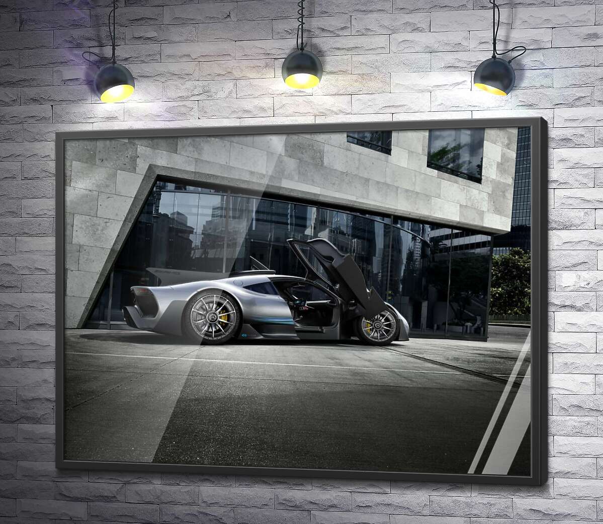 постер Крылья-двери в сером гиперкаре Mercedes-AMG Project One