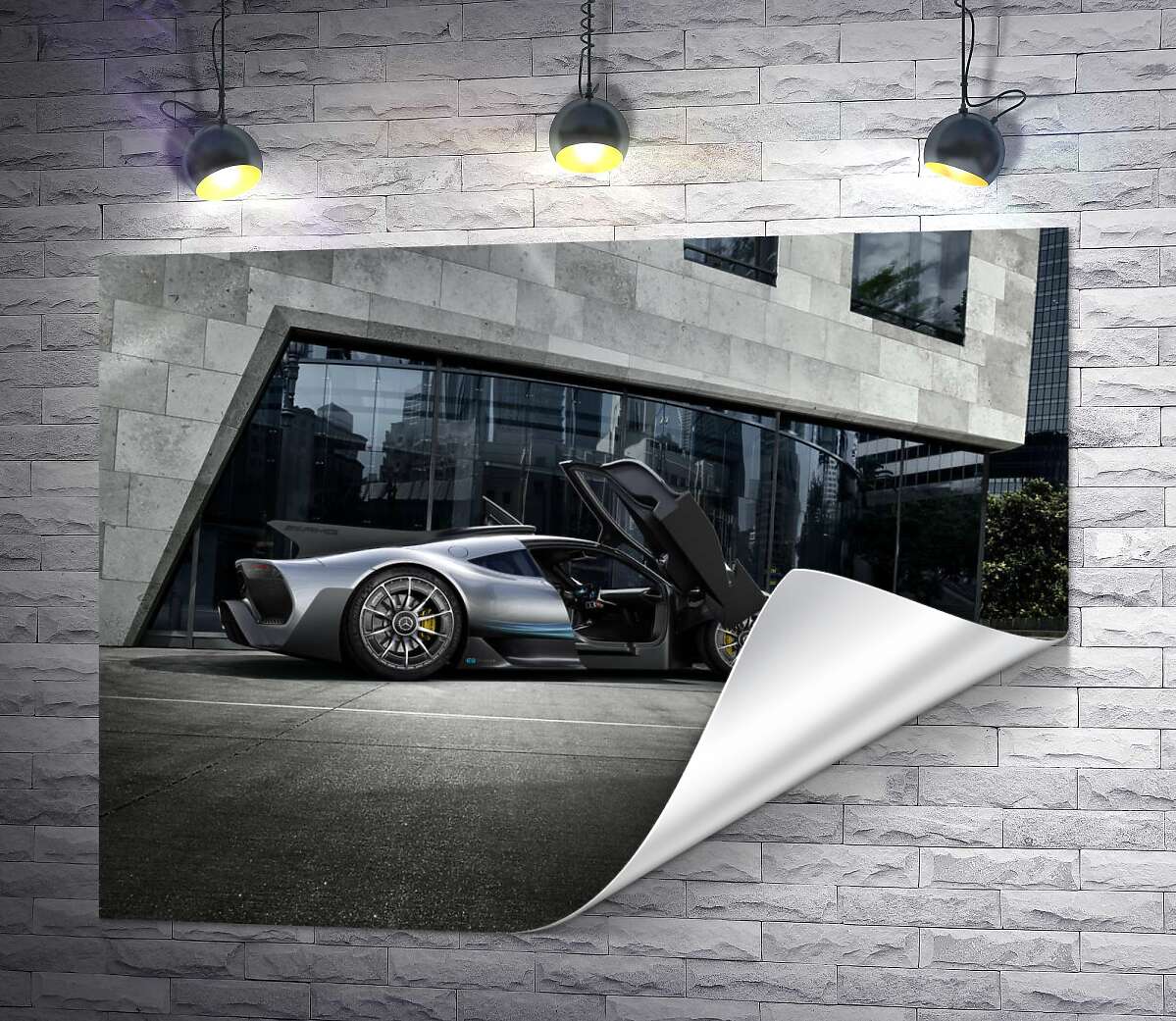 друк Крила-двері в сірому гіперкарі Mercedes-AMG Project One