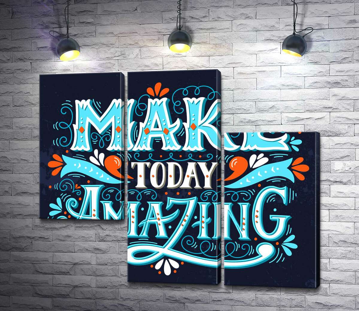 модульная картина Небесная бирюза букв фразы "make today amazing" (Модуль №13)
