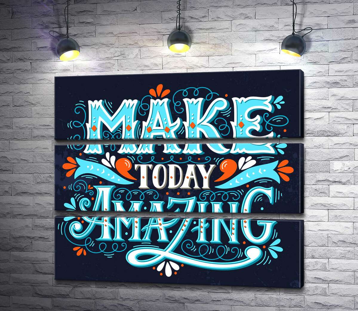 модульная картина Небесная бирюза букв фразы "make today amazing" (Модуль №15)