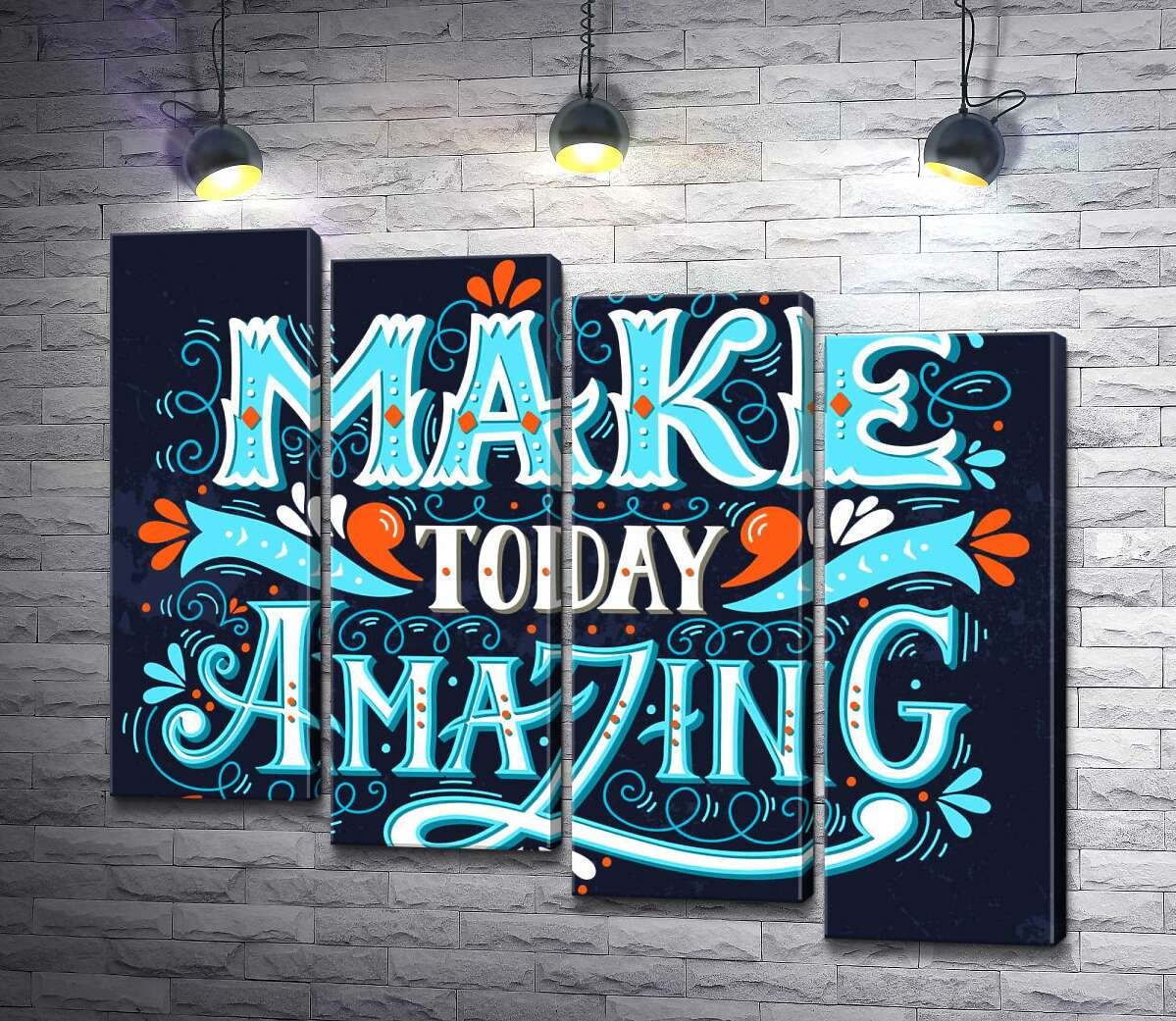 модульная картина Небесная бирюза букв фразы "make today amazing" (Модуль №19)
