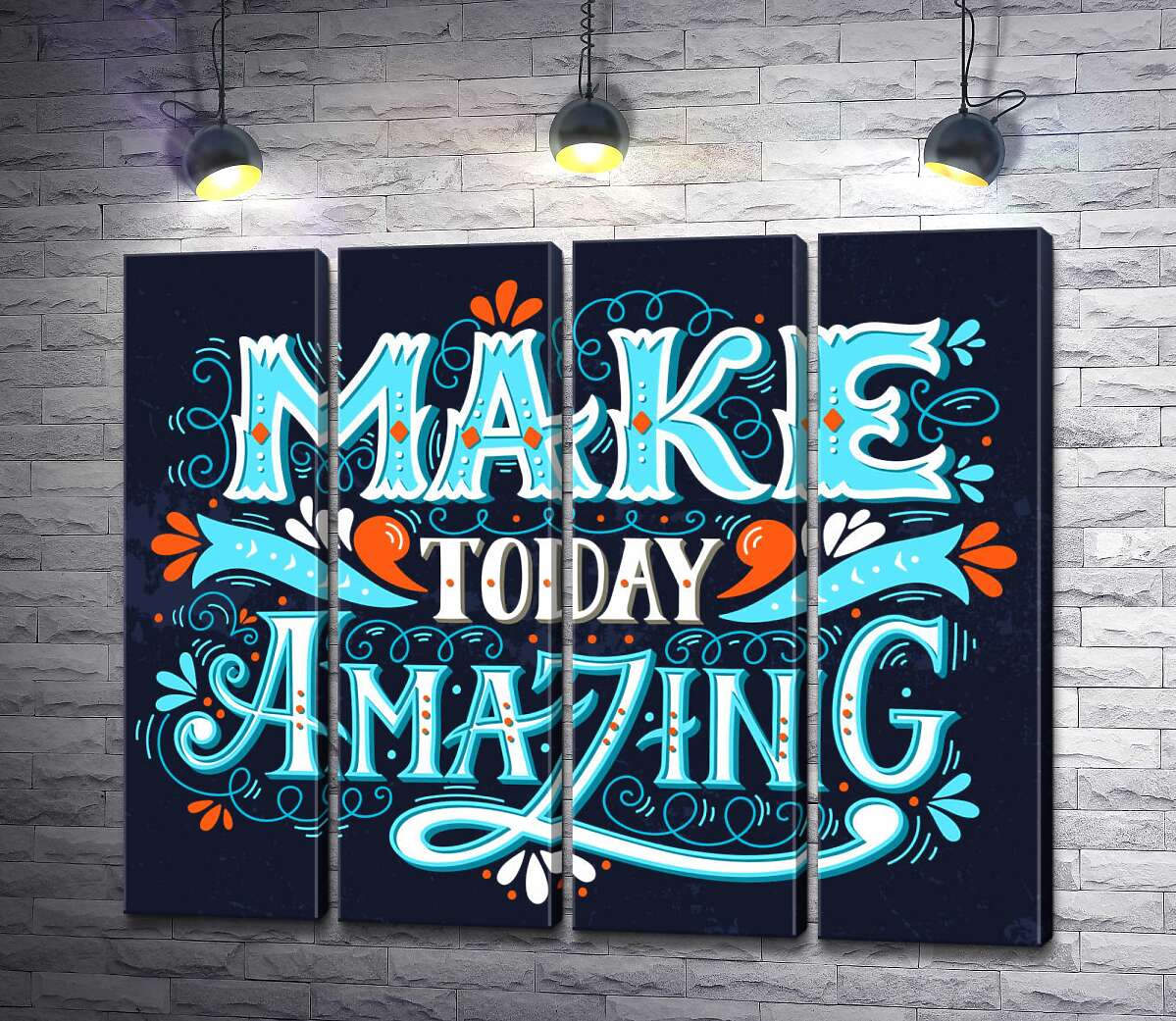 модульная картина Небесная бирюза букв фразы "make today amazing" (Модуль №24)