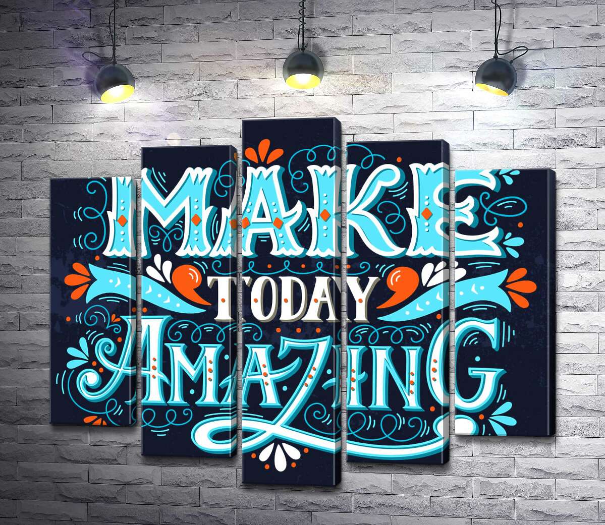 модульная картина Небесная бирюза букв фразы "make today amazing" (Модуль №4)