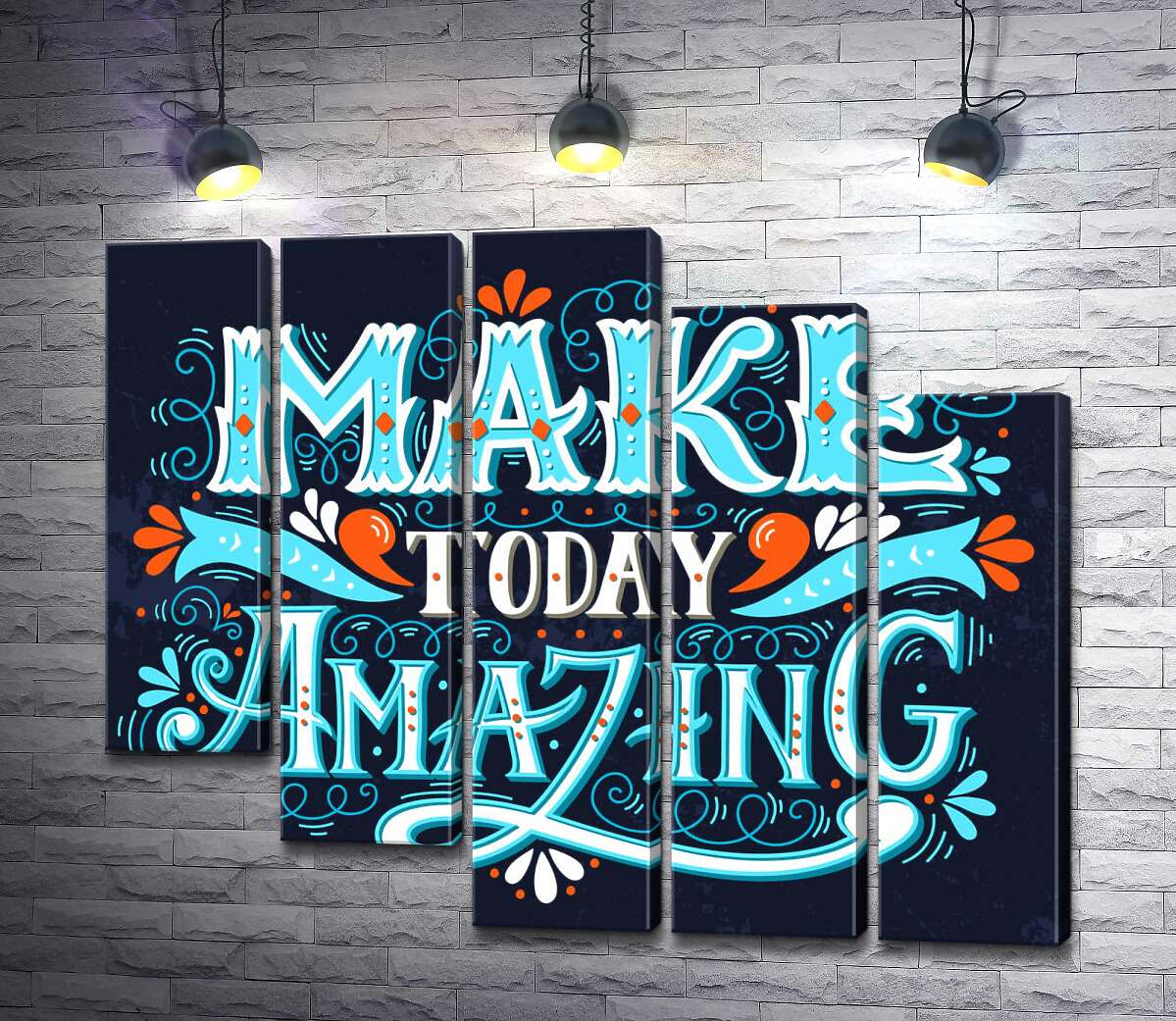 модульная картина Небесная бирюза букв фразы "make today amazing" (Модуль №28)