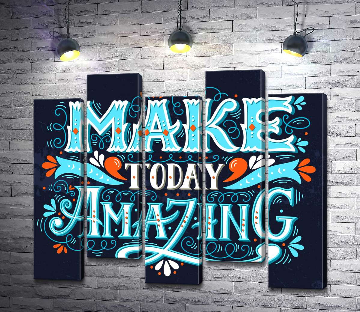 модульная картина Небесная бирюза букв фразы "make today amazing" (Модуль №30)