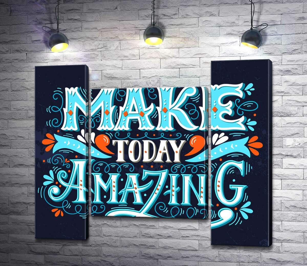модульная картина Небесная бирюза букв фразы "make today amazing" (Модуль №11)