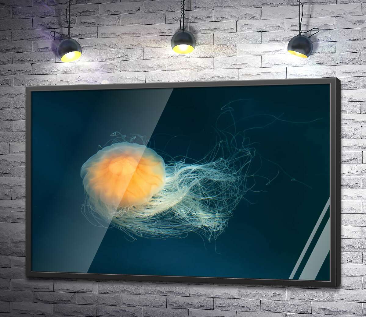 постер Прозрачное тело медузы светится оранжевым