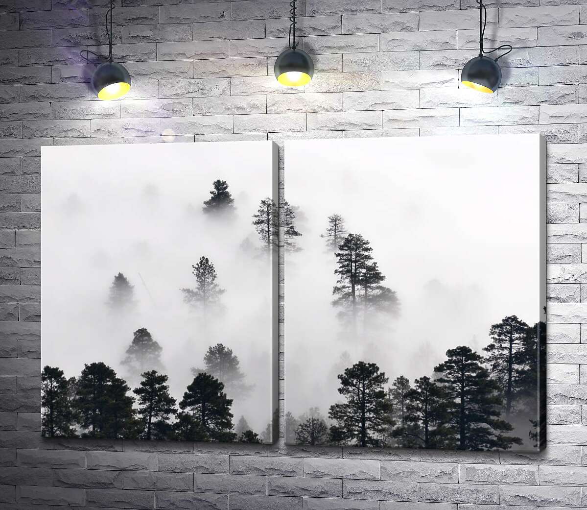модульная картина Вершины сосен возвышаются над туманом