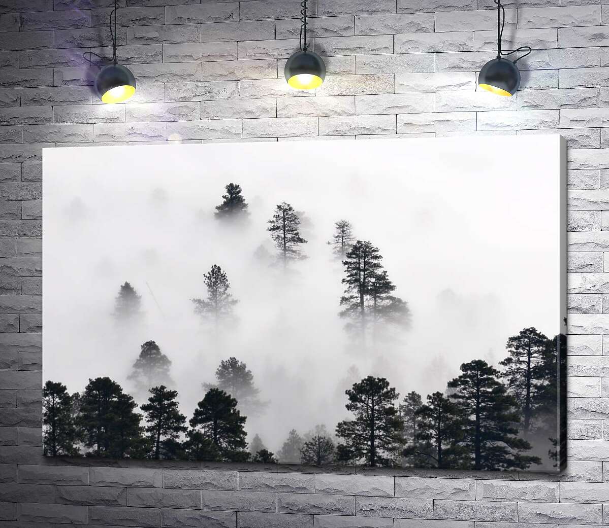 картина Вершини сосон височіють над туманом