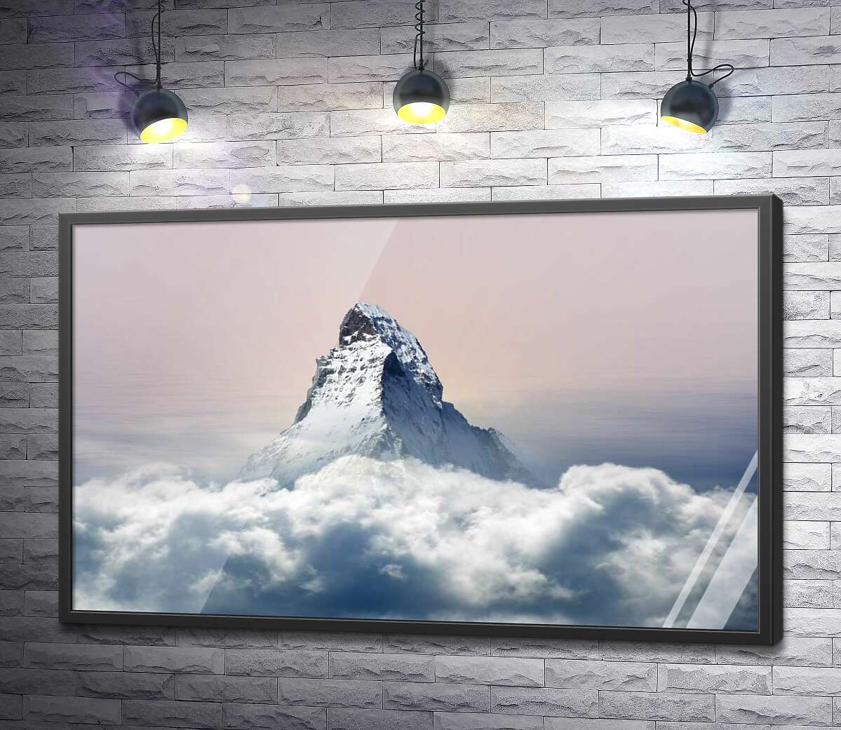 постер Скелястий пік гори Матергорн (Matterhorn) оточений пухнастим шаром хмар