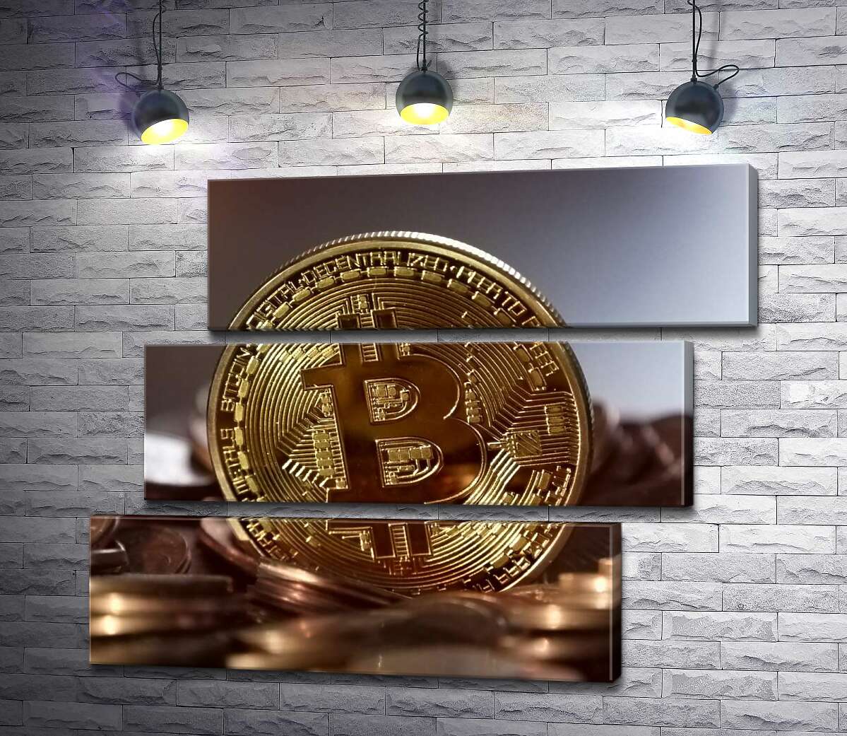 модульная картина Сложный лабиринт узор на монете биткоина (Модуль №17)