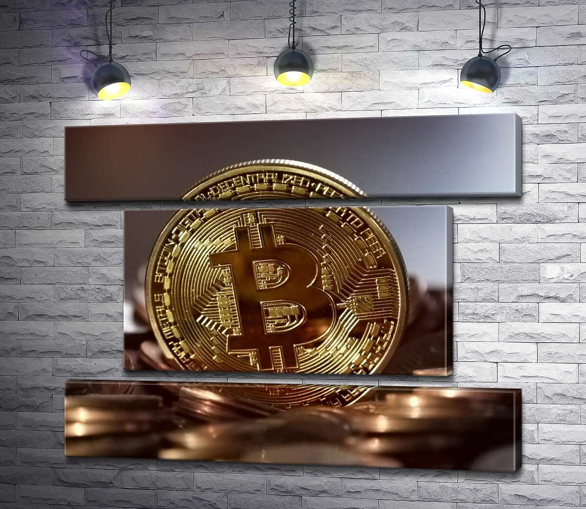 модульная картина Сложный лабиринт узор на монете биткоина (Модуль №18)