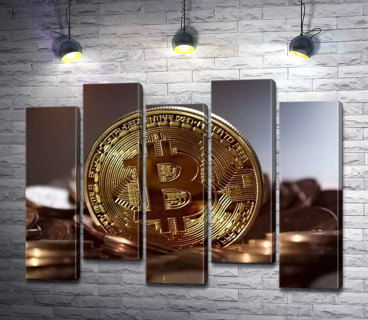 модульная картина Сложный лабиринт узор на монете биткоина (Модуль №30)