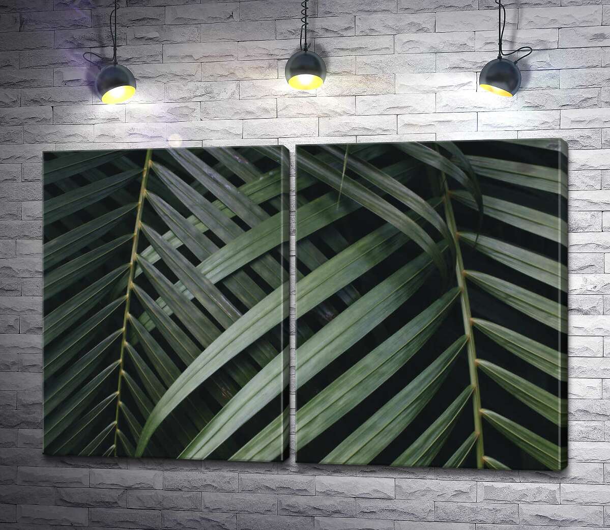 модульная картина Тонкие полоски зеленых пальмовых листьев