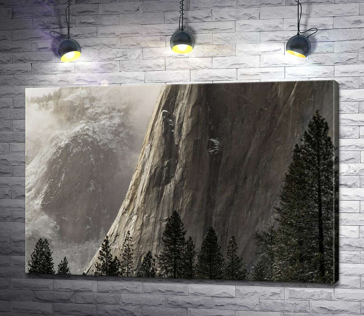 картина Отвесная скала Эль Капитан (El Capitan) стоит перед стройными соснами