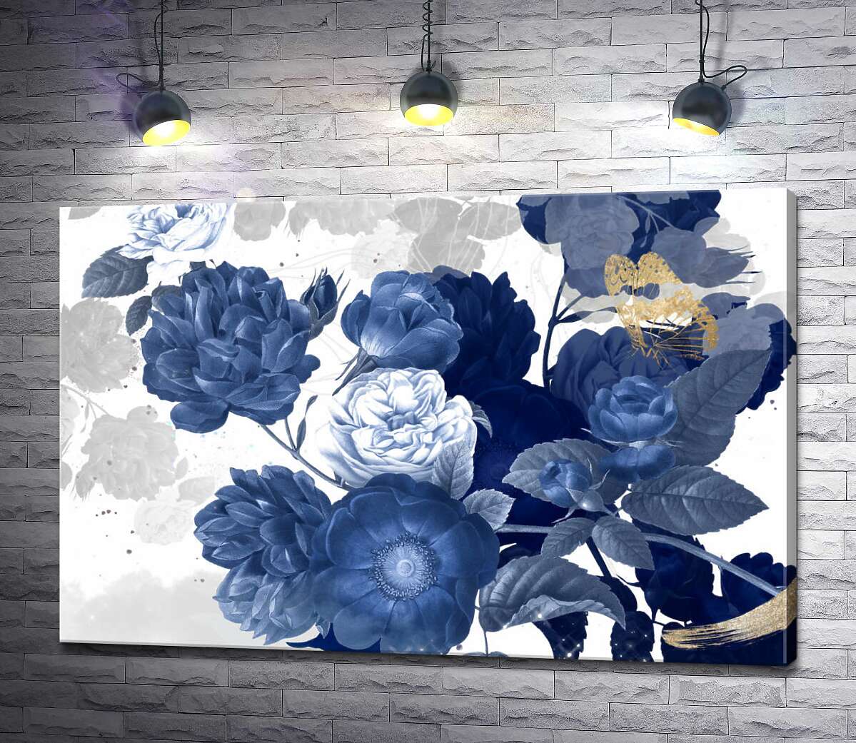 картина Синие цветы винтажного рисунка шиповника