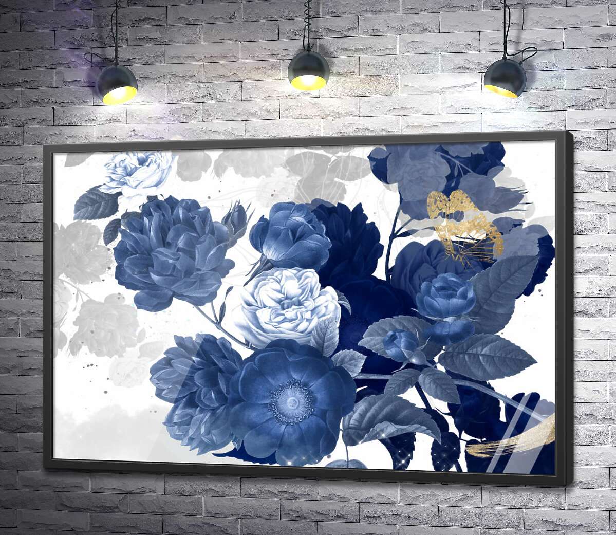 постер Сині квіти вінтажного малюнку шипшини
