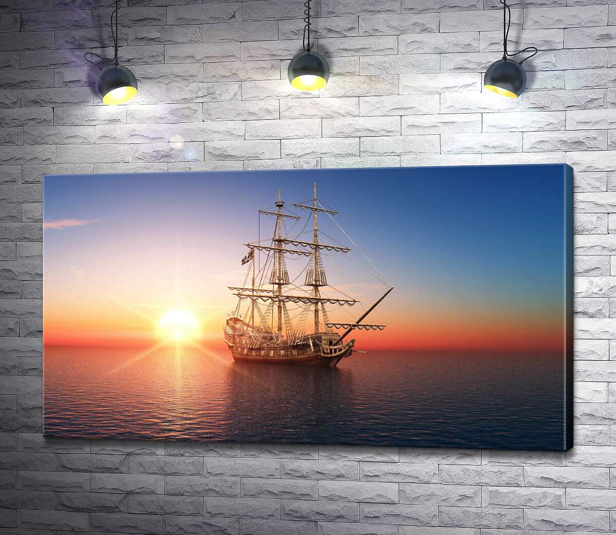 картина Прозрачные узоры мачт парусного корабля освещены утренним солнцем