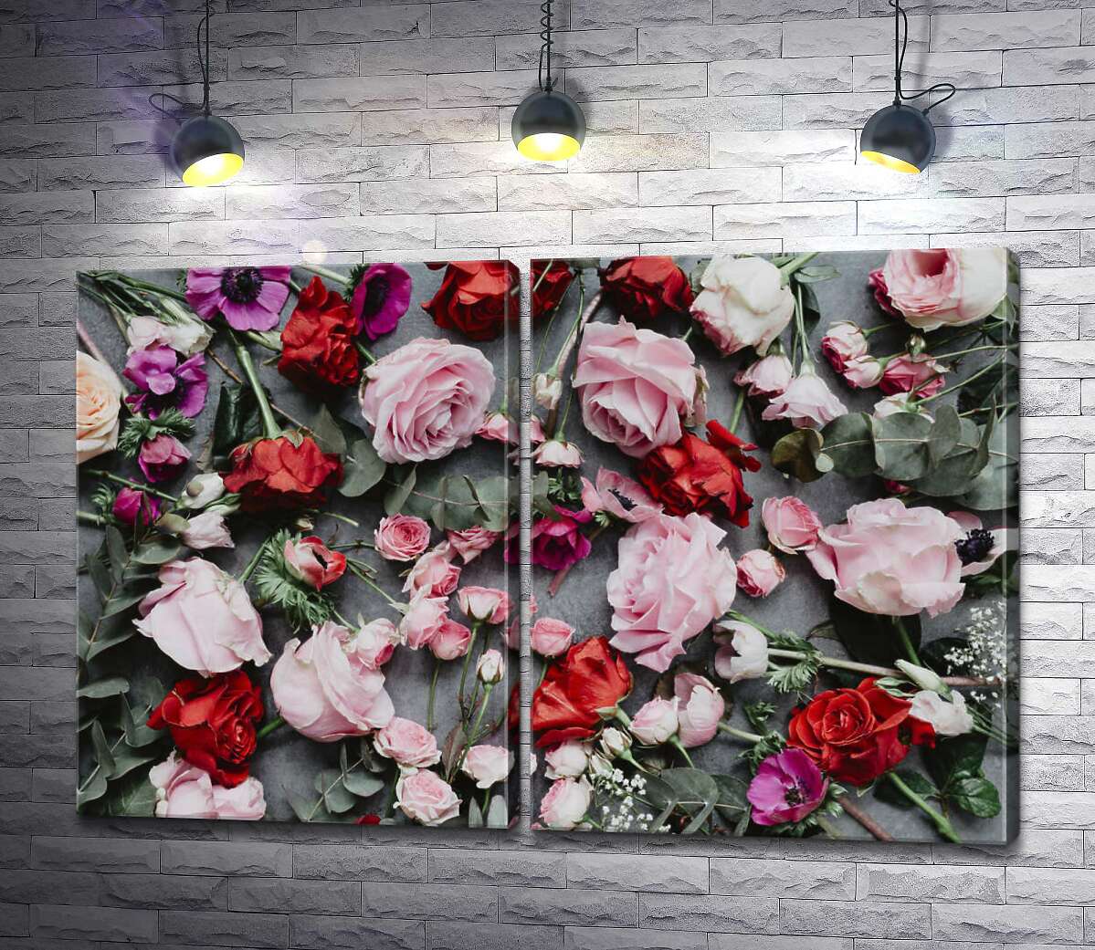 модульная картина Мягкое сочетание цветов в ковре роз