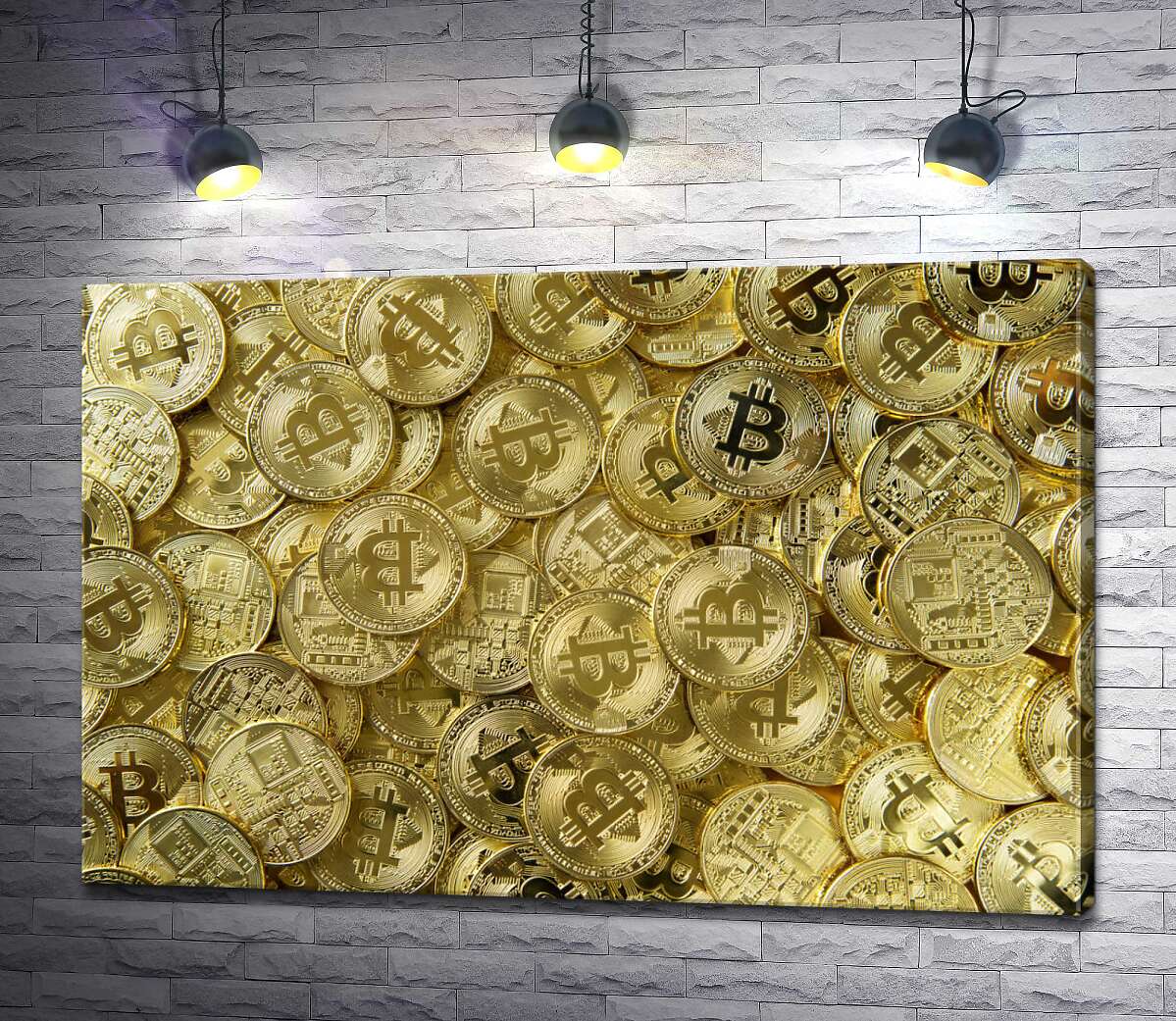 картина Монеты биткоинов сверкают золотом