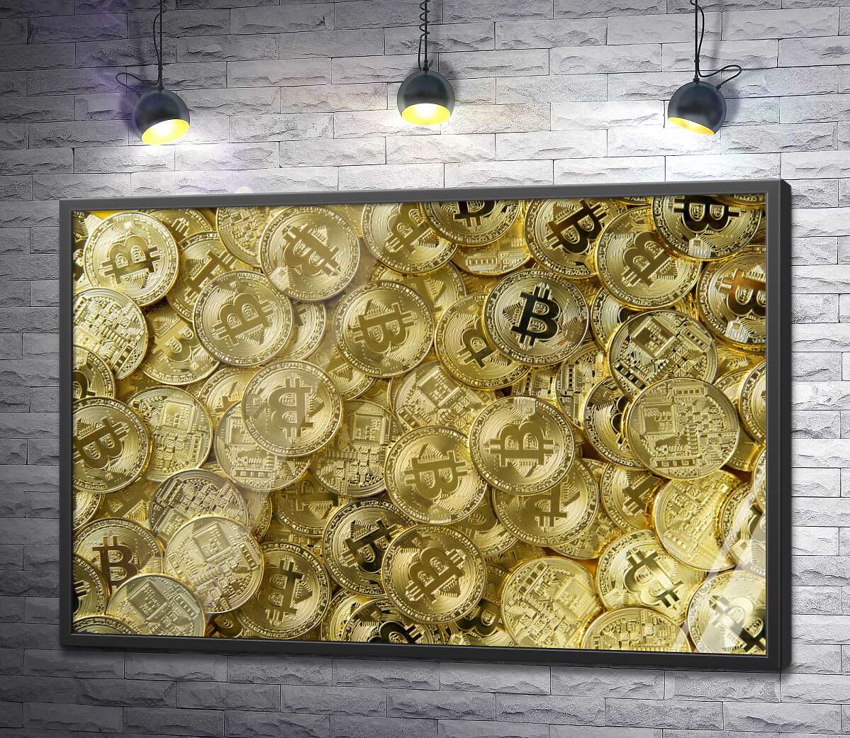 постер Монеты биткоинов сверкают золотом