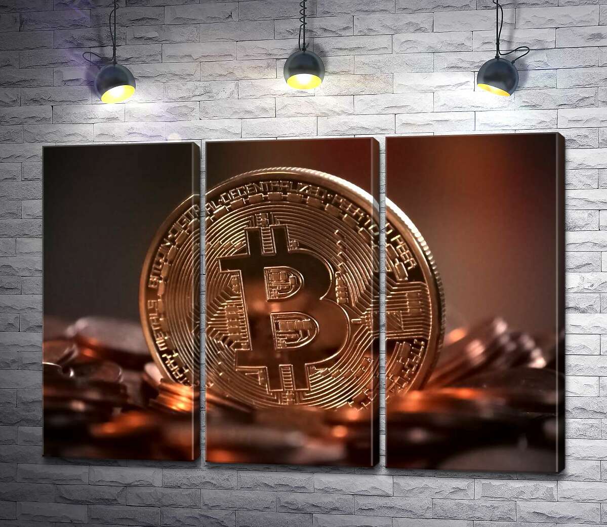 модульная картина Светящаяся поверхность узоров на монете биткоина (Модуль №2)
