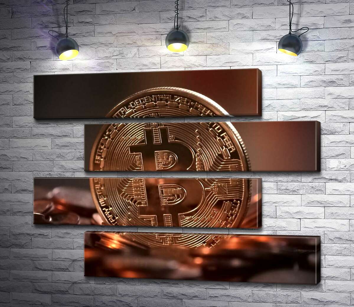 модульная картина Светящаяся поверхность узоров на монете биткоина (Модуль №23)