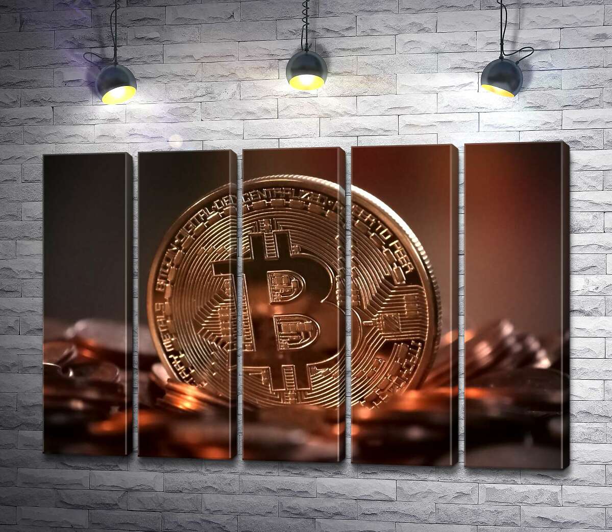 модульная картина Светящаяся поверхность узоров на монете биткоина (Модуль №26)