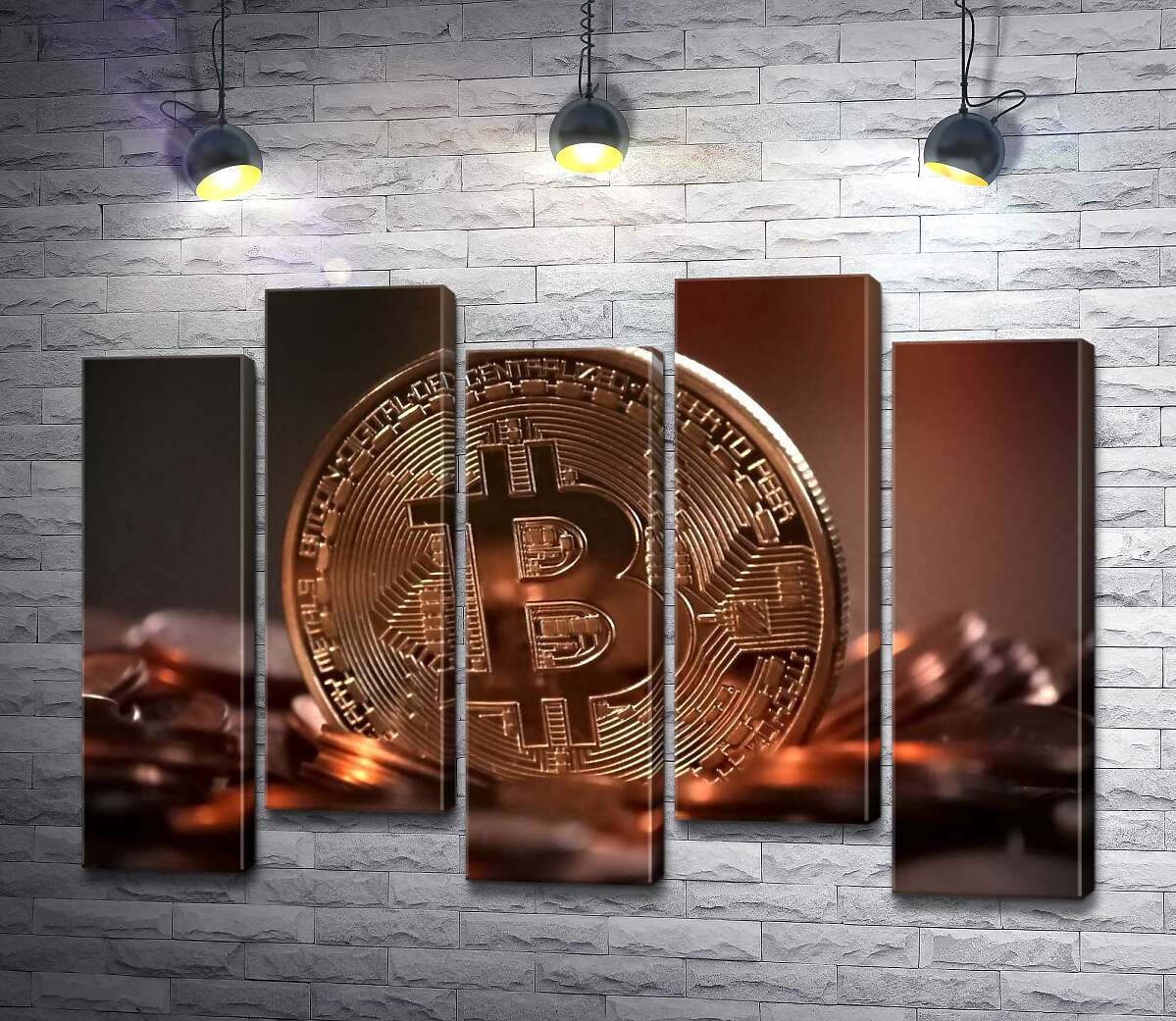 модульная картина Светящаяся поверхность узоров на монете биткоина (Модуль №30)